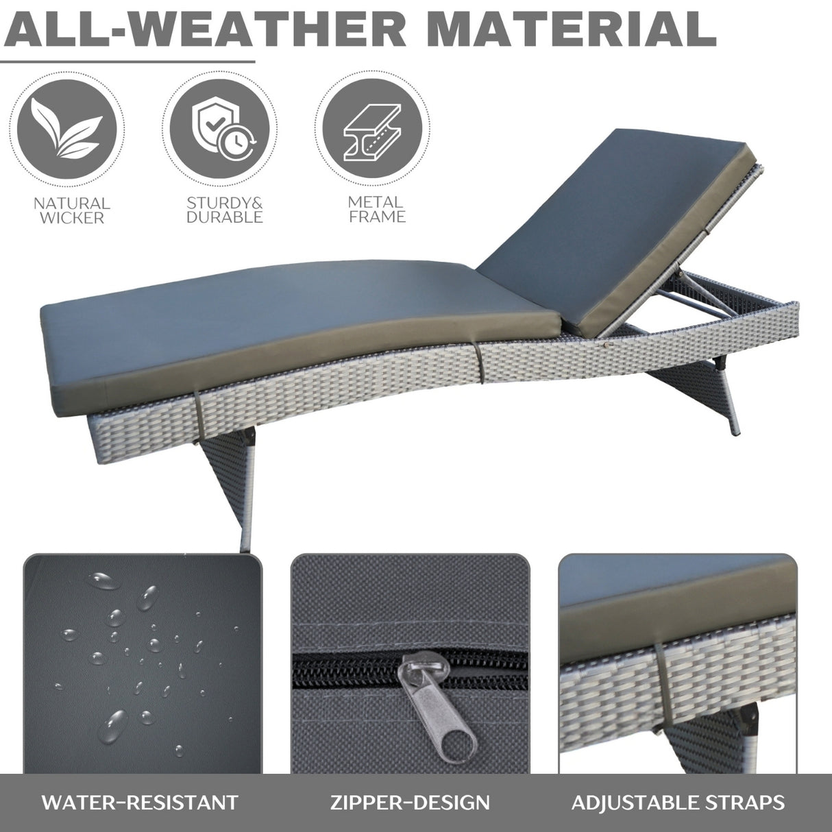 Outdoor All-Weather Wicker Lounger with Cushions