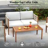 Outdoor Rope Sofa Set with Teak Wood Frames (Grey)