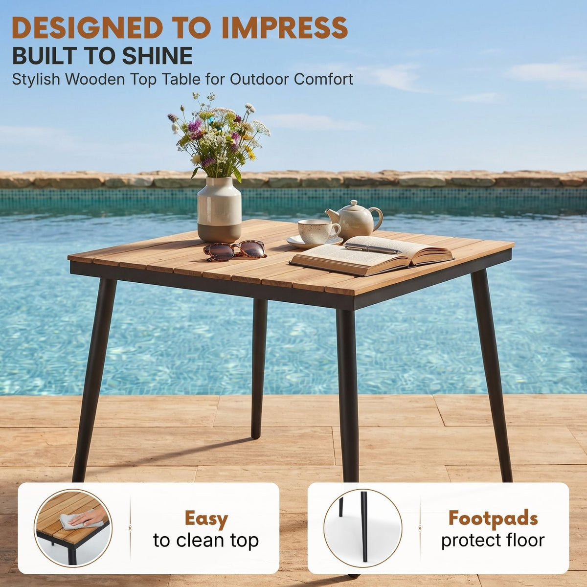 5-Piece Outdoor Patio Dining Set With Wooden Tabletop