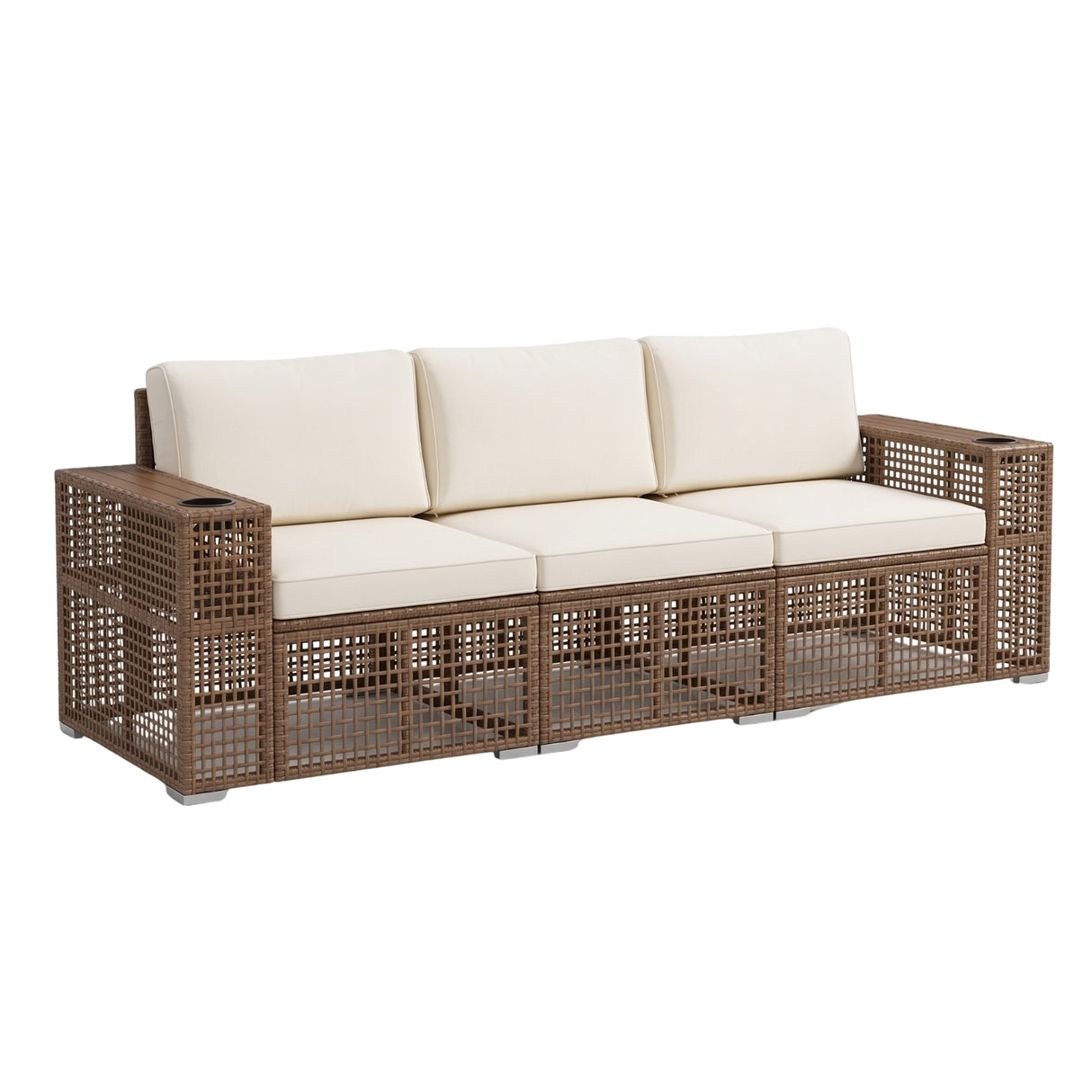 Outdoor Rattan Wicker Patio Conversation Furniture Set (Dark Brown & Cream)