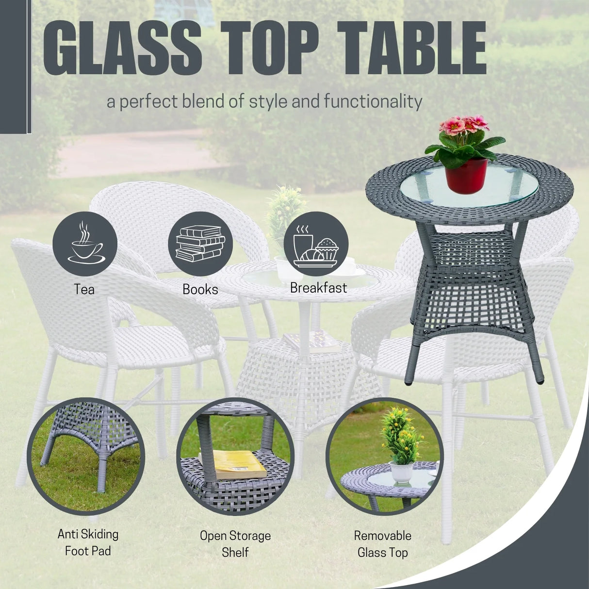 5-Piece Outdoor Rattan Wicker Patio Bistro Set