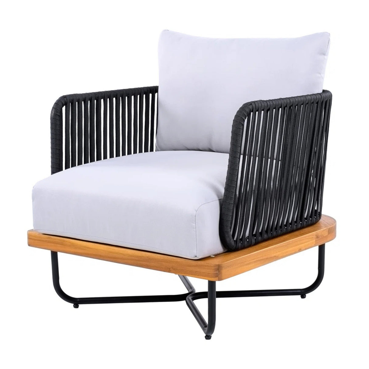 Outdoor Rope Sofa with Wooden Base (Black & White)