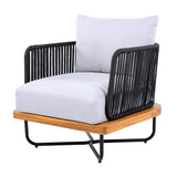 Outdoor Rope Sofa with Wooden Base (Black & White)