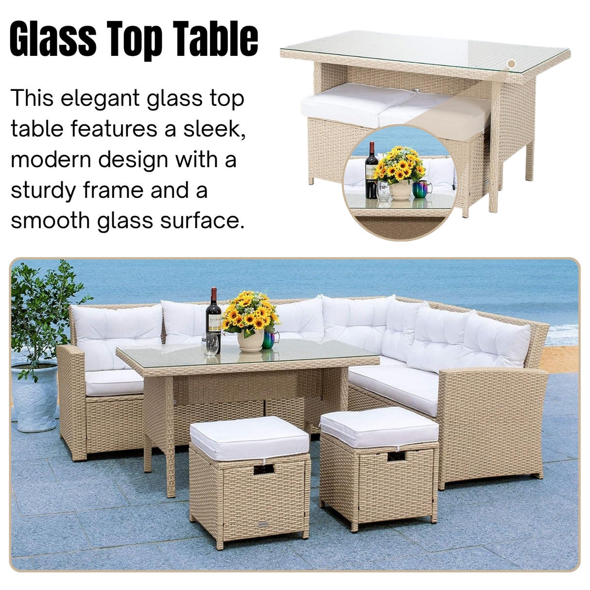 5-Piece Wicker Patio Conversation Set (Beige/White)