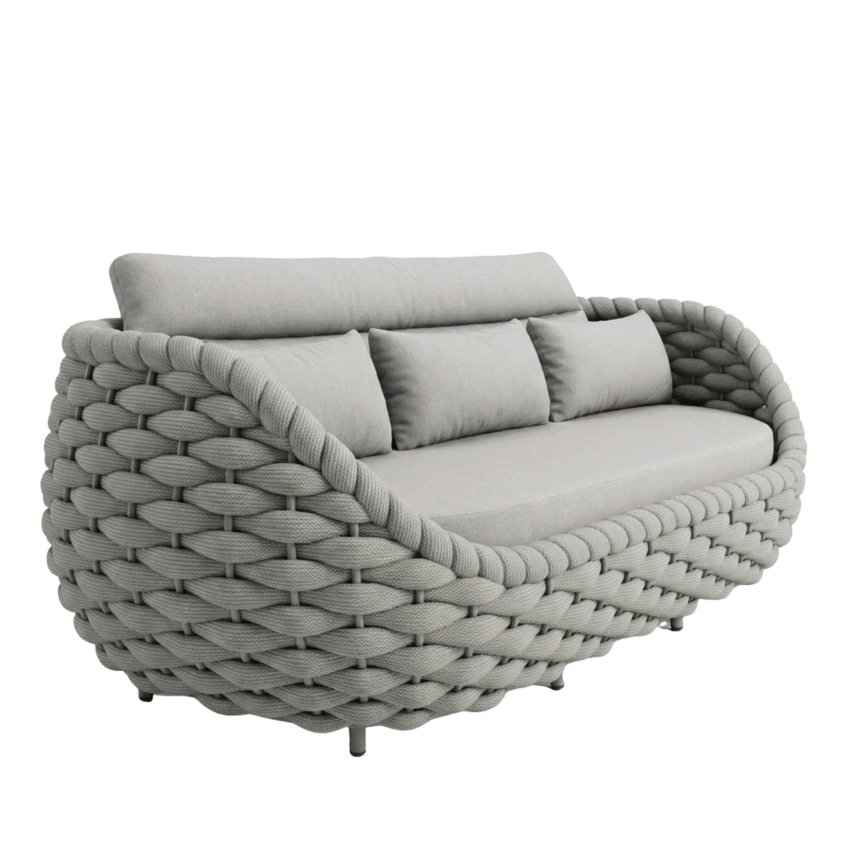 Outdoor Rope 5-Seater Sofa Set with Glass Top Center Table (Grey)