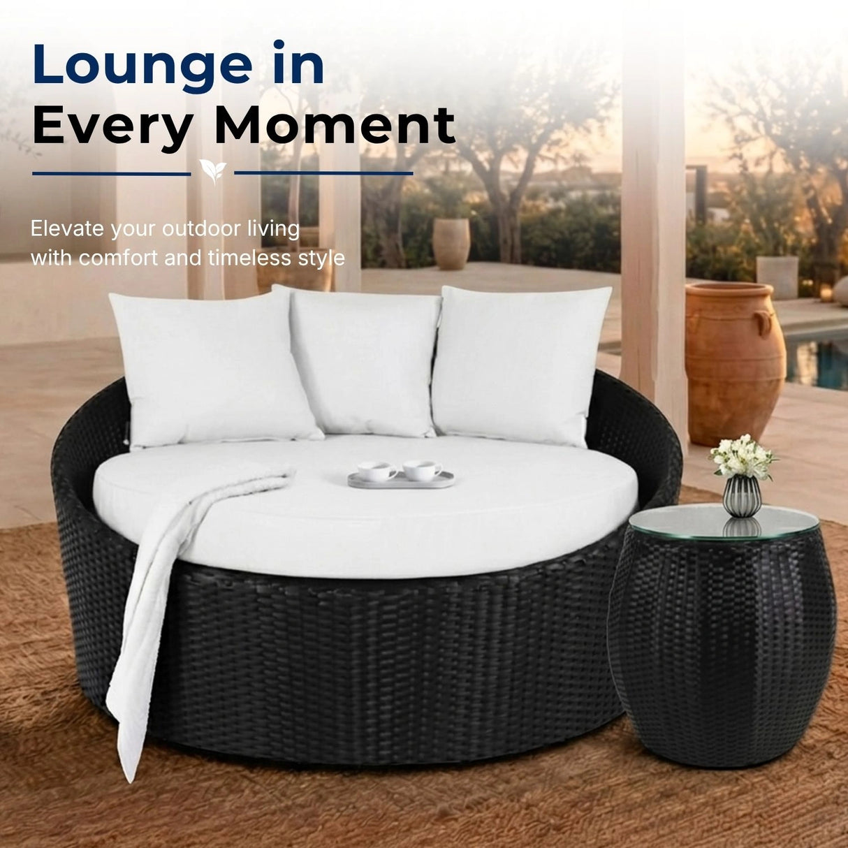 Outdoor Rattan Wicker Daybed with Glass Top Table