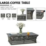 Outdoor Rope 7-Seater Sofa Set With Glass Top Table
