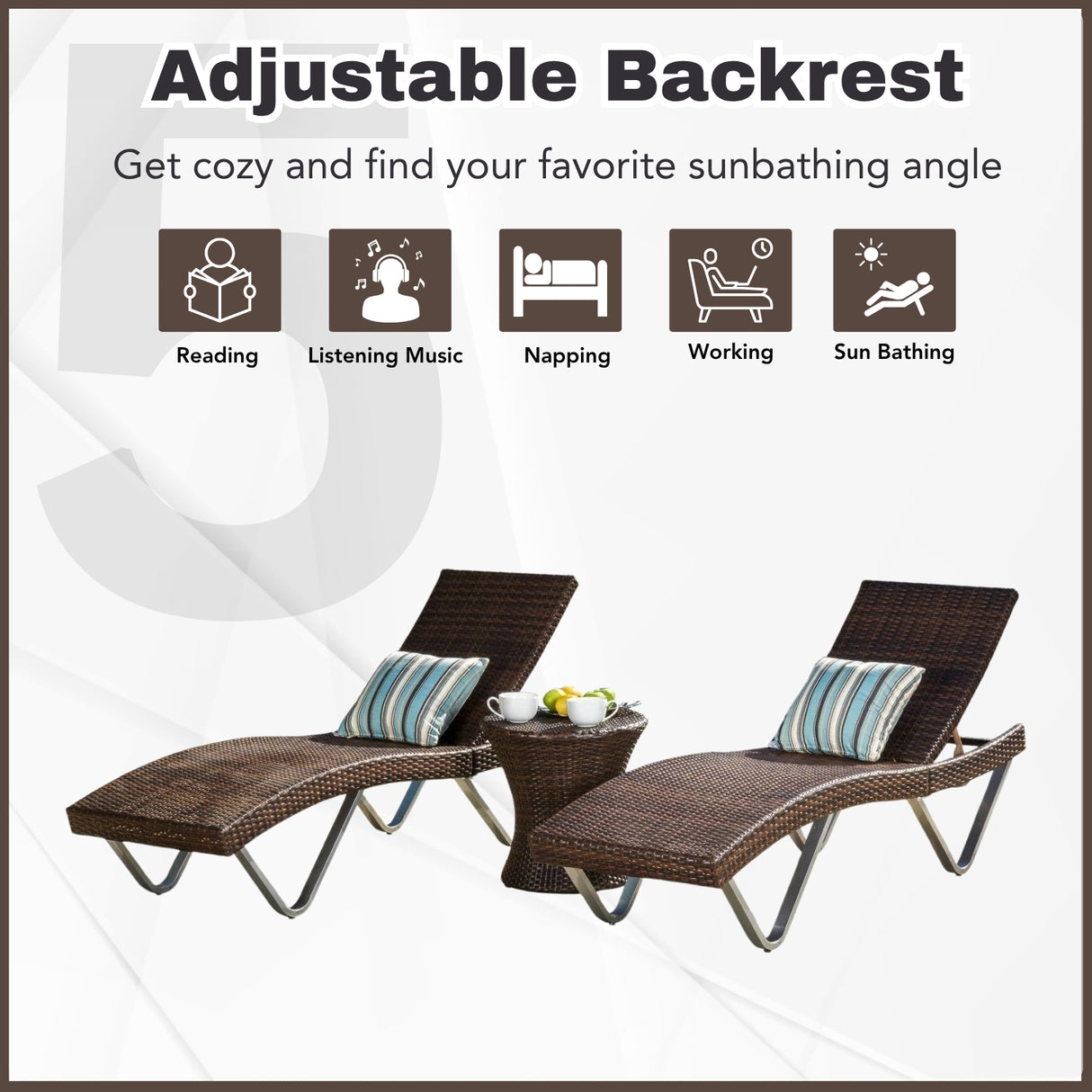 Outdoor Rattan Wicker Lounge Chairs Set of 2 with Matching Side Table