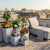 Tall Tapered Set of 6  Outdoor Wicker Planter (Silver Grey)