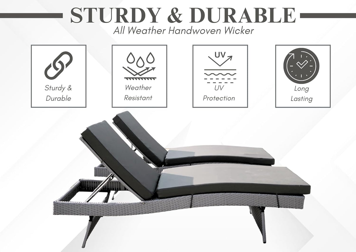 All-Weather HDPE Wicker Outdoor Chaise Lounge Chair Set of 2