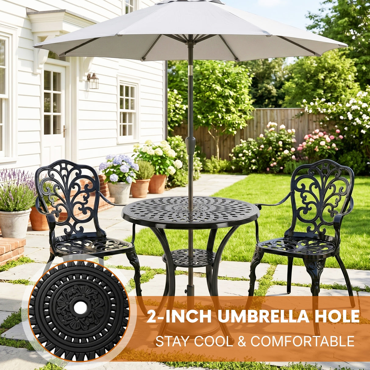 Outdoor 3-Piece Cast Aluminum Bistro Set (Black)