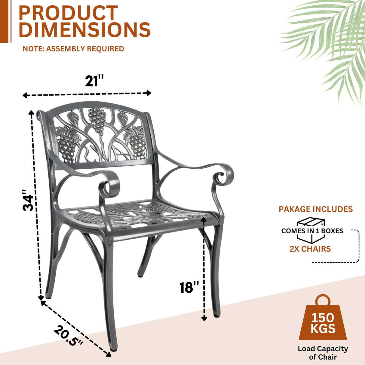 Outdoor Cast Aluminum 2 Chairs Patio Bistro Set (Grey)
