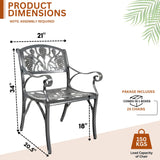 Outdoor Cast Aluminum 2 Chairs Patio Bistro Set (Grey)