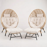4-Piece Outdoor Wicker Egg Chair Set with Ottomans (Beige & Off-White)