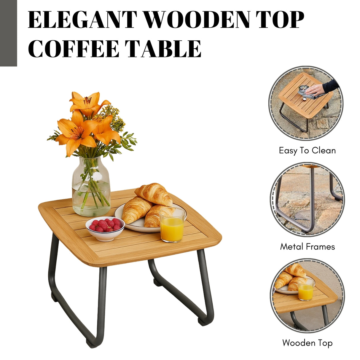 4 Piece Garden Outdoor Rope Patio Set With Wooden Top Table