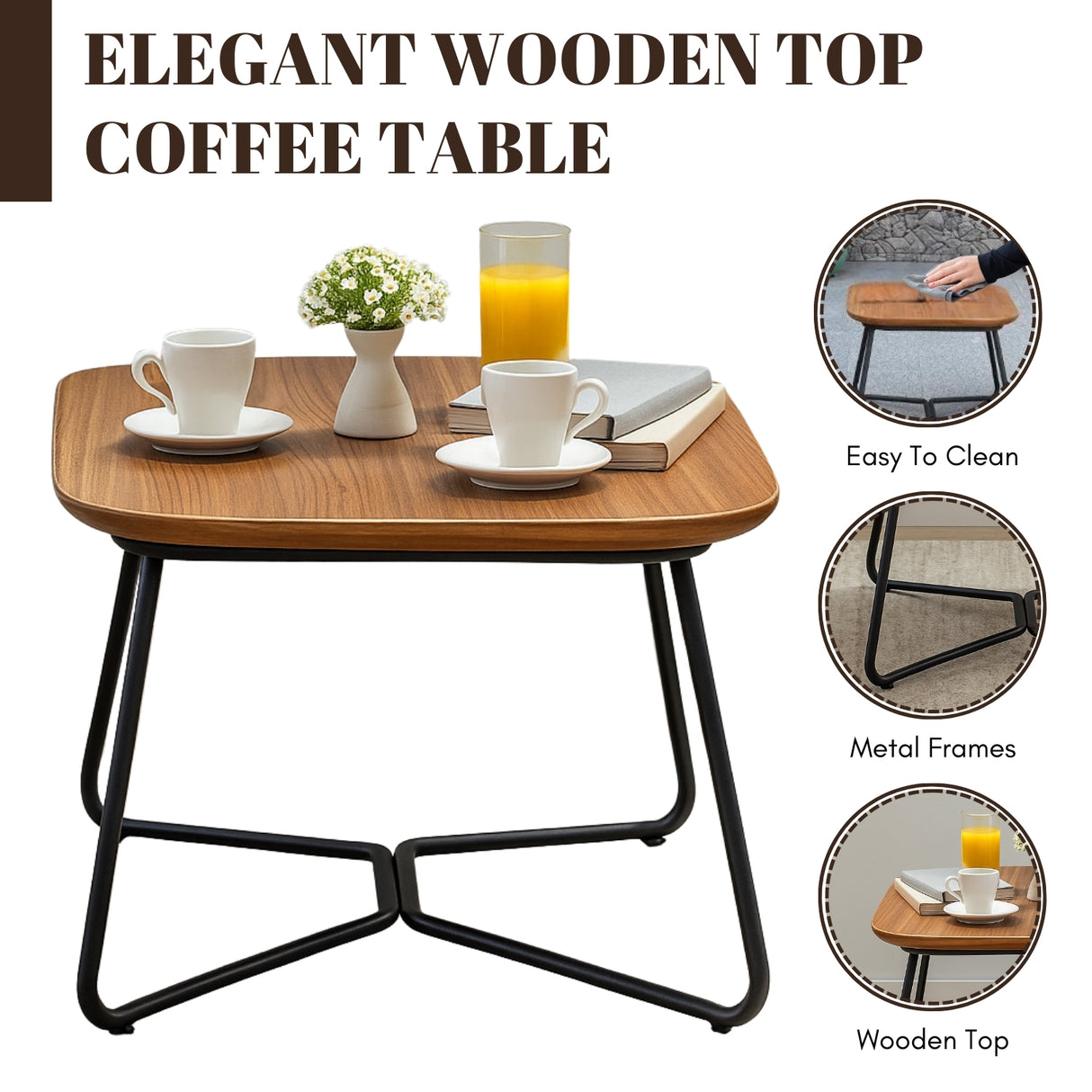 Outdoor Rope 3-Piece Patio Set With Wooden Top Table