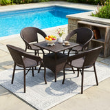 Outdoor Rattan Wicker 5-Piece Patio Furniture Set (Dark Brown)