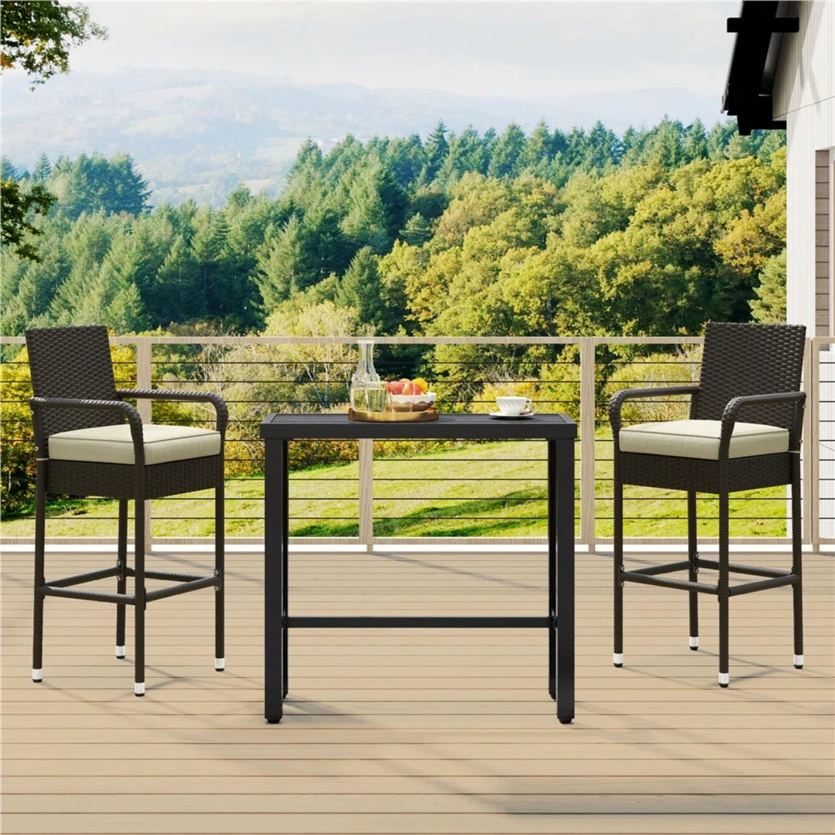 Outdoor Rattan Wicker 2-Piece Bar Chairs