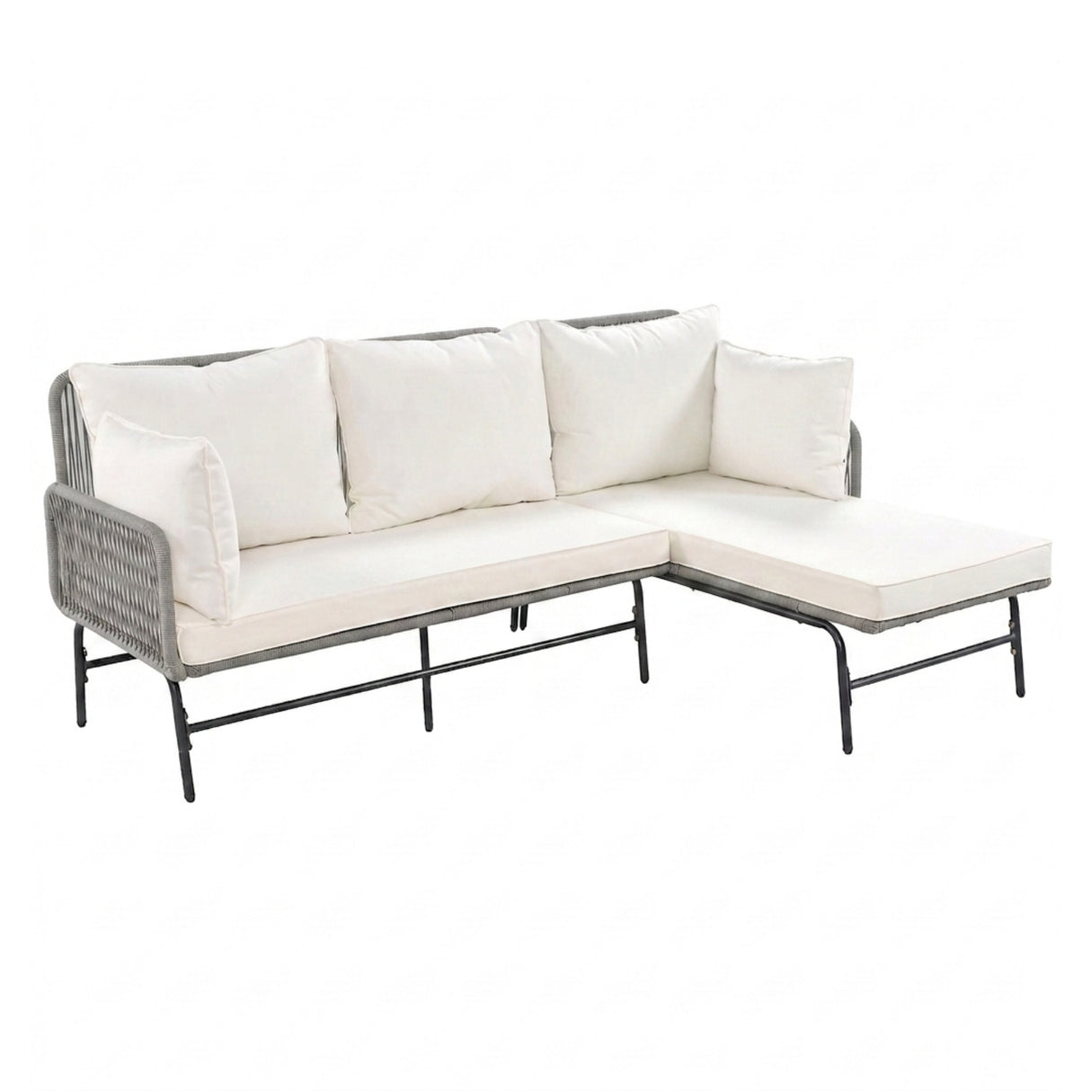 Outdoor L-Shape Rope Sofa Set (Grey & White)