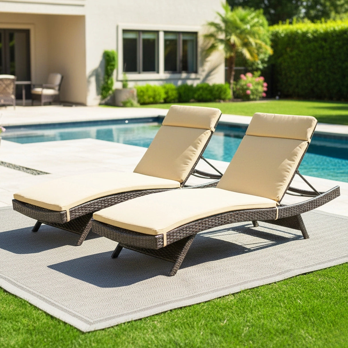 All-Weather Rattan Wicker Outdoor Chaise Lounge Chair Set of 2