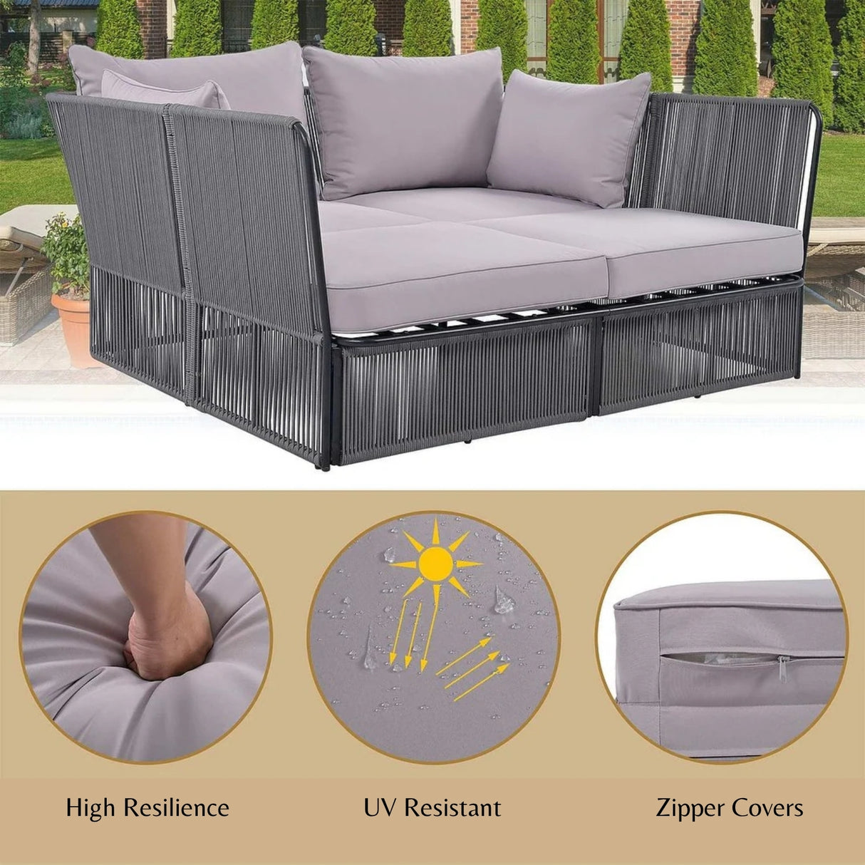 Outdoor Rope 2 Seater Patio Daybed With Side Table