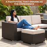 Outdoor 5 Piece HDPE Wicker Conversation Sofa Set