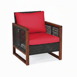 Outdoor Wicker 3-Piece Patio Furniture Set with Solid Wooden Frames (Dark Brown & Red)