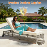Outdoor Wicker Rattan Lounger Set of 2 with Patio Umbrella (Silver Grey & Off-White)