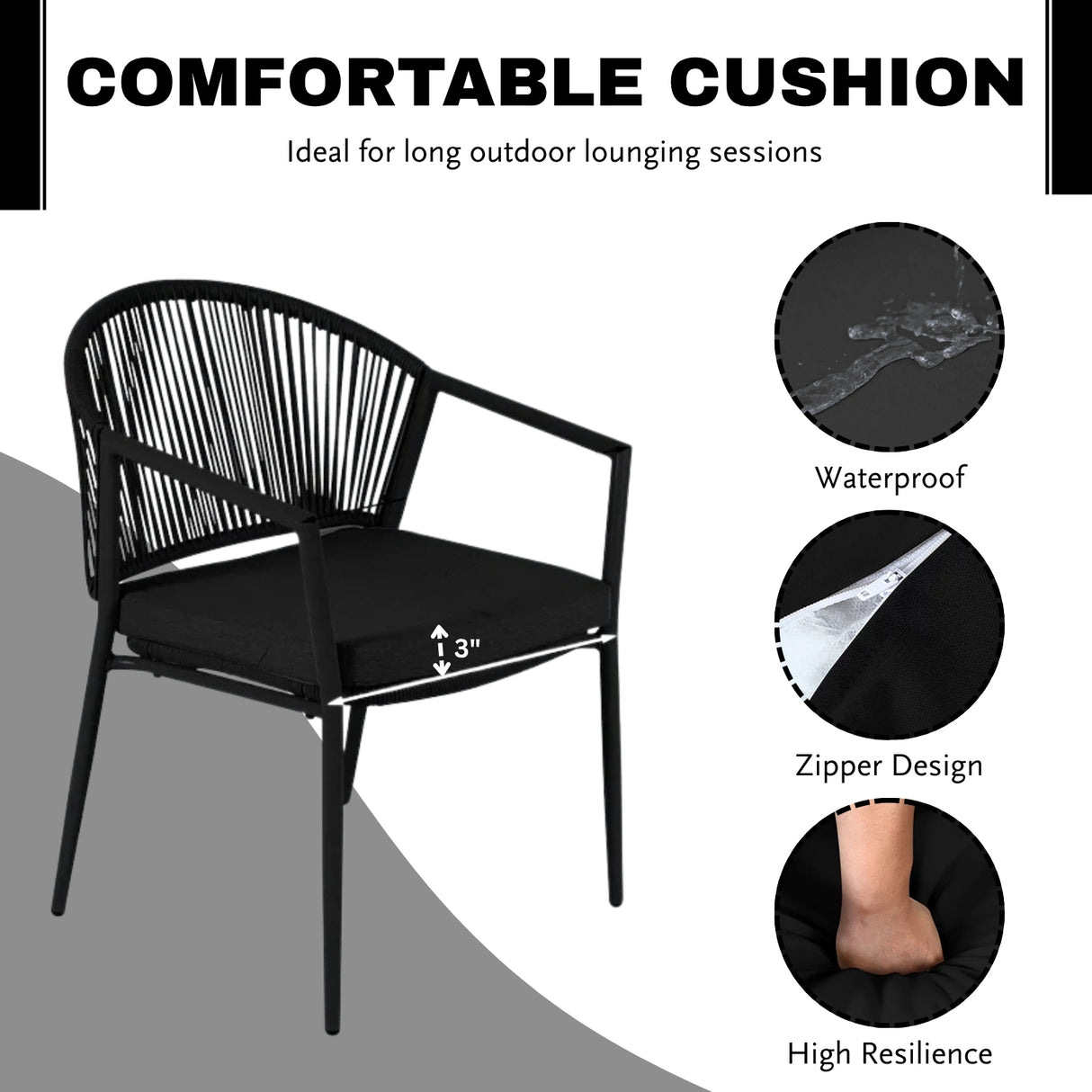3 Piece Garden Outdoor Rope Patio Set
