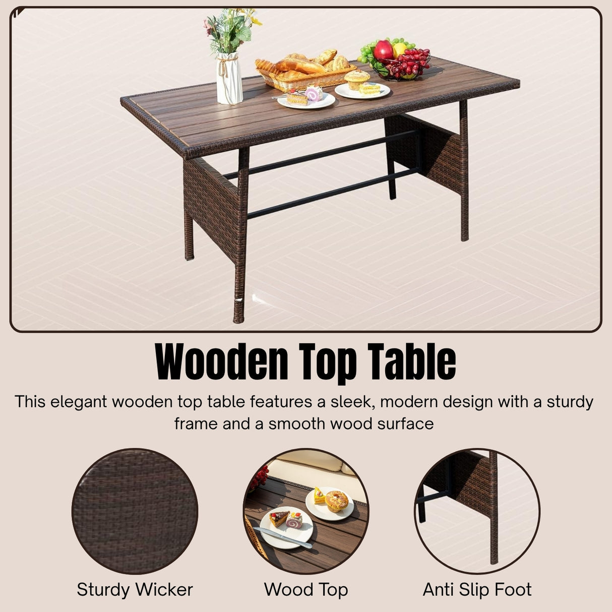 6 Piece Outdoor Patio Furniture Set (Dark Brown & Cream)