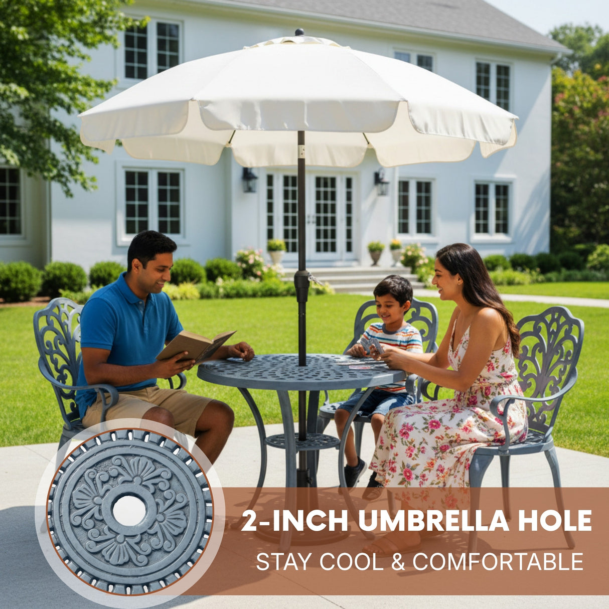 3-Seater Outdoor Cast Aluminum Bistro Set with Round Table (Grey)