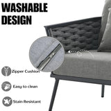 4 Piece Outdoor Rope Sofa Set with Wooden Top Table
