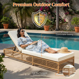 Outdoor Wicker Rattan Lounger Set of 2 with Patio Umbrella (Beige & Off-White)