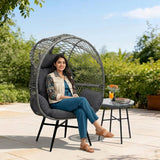 Outdoor Wicker Egg Chair with Glass Top Side Table (Silver Grey & Dark Grey)