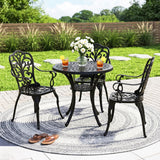 3-Seater Outdoor Cast Aluminum Bistro Set with Round Table (Black)