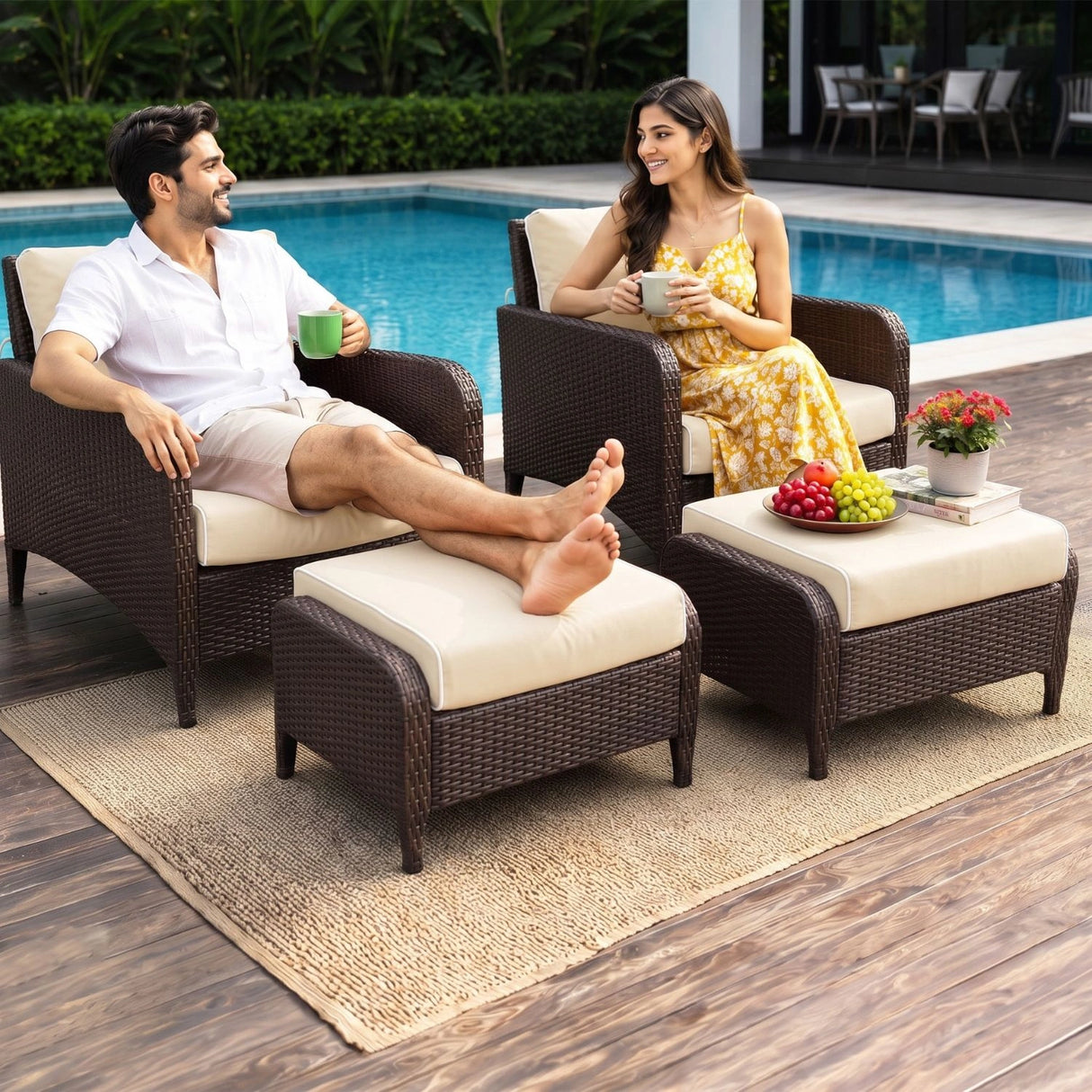 Outdoor 4 Piece Patio Wicker Furniture Set