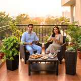 2-Piece Outdoor Rattan Wicker Tall Square Planters (Dark Brown)