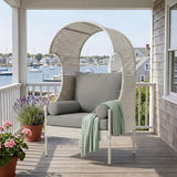 Outdoor Wicker Canopy Egg Chair with Cushions (White & Grey)