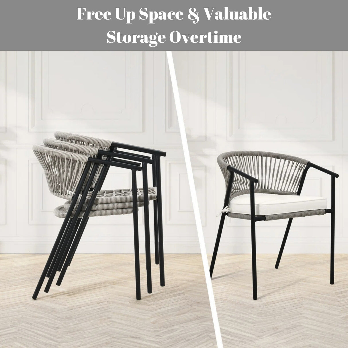 4-Piece Outdoor Rope Patio Dining Chairs
