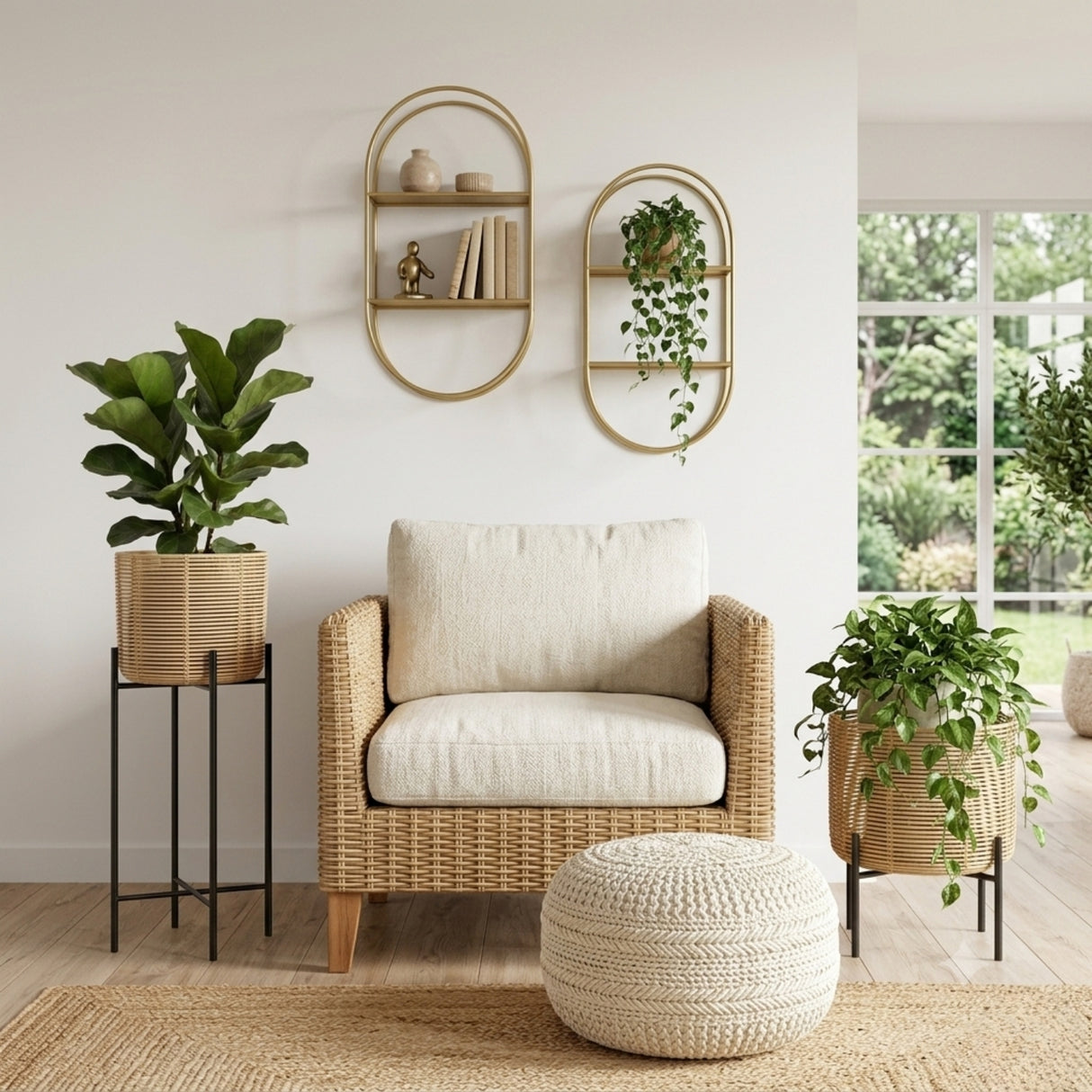 Outdoor Wicker Set of 4 Planters with Metal Stands