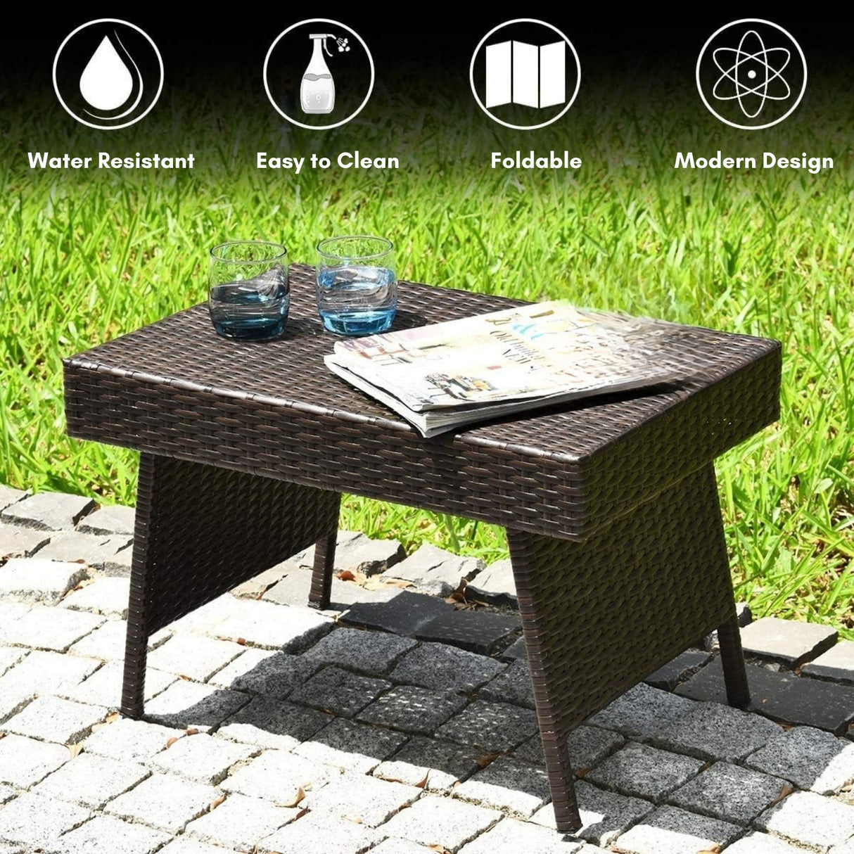 Outdoor Rattan Wicker Foldable Table