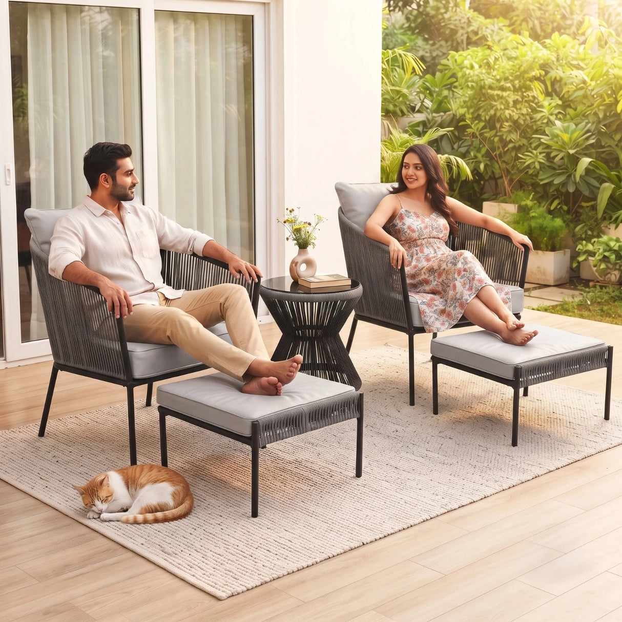 Outdoor 5 Piece Rope Patio Sofa Set (Grey)
