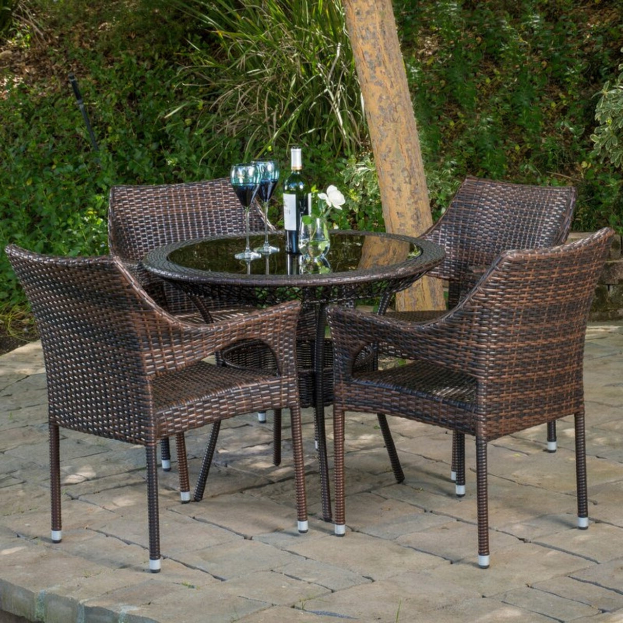 Outdoor All-Weather Resistant Rattan Wicker 5-Piece Dining Set