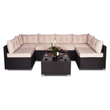 6-Seater Outdoor Garden Conversation Sofa Set (Dark Brown & Cream)