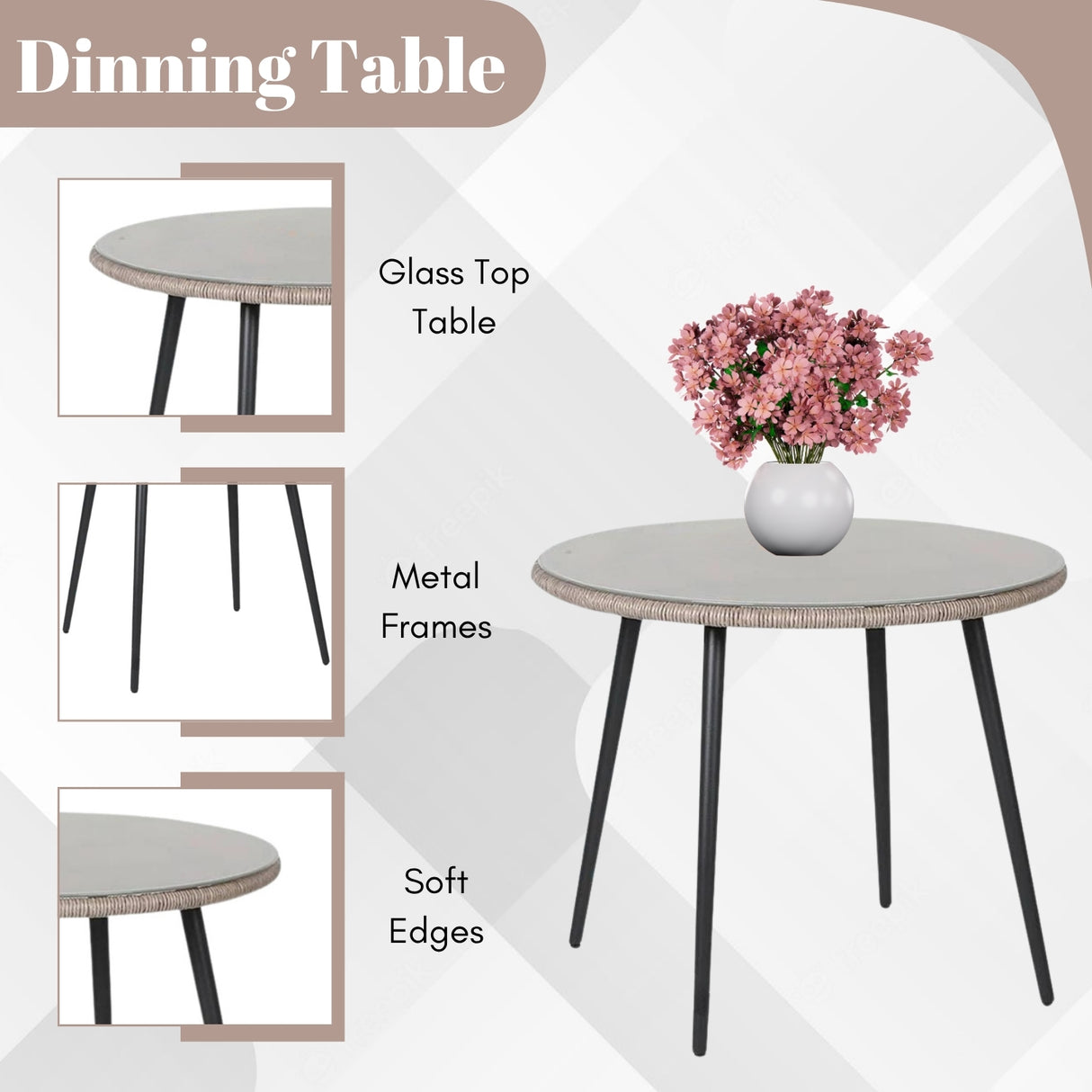 5-Piece Outdoor Rope Patio Dining Set With Glass Top Table