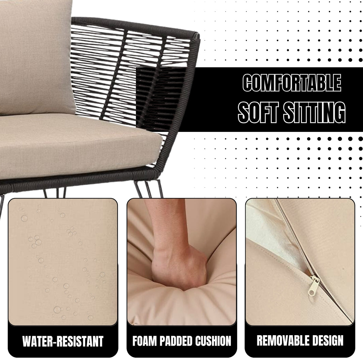 Outdoor Rope 1 Piece Patio Single Seater Sofa