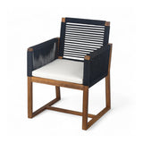 Modern Outdoor Rope Dining Chairs Set of 2 (Black & White)