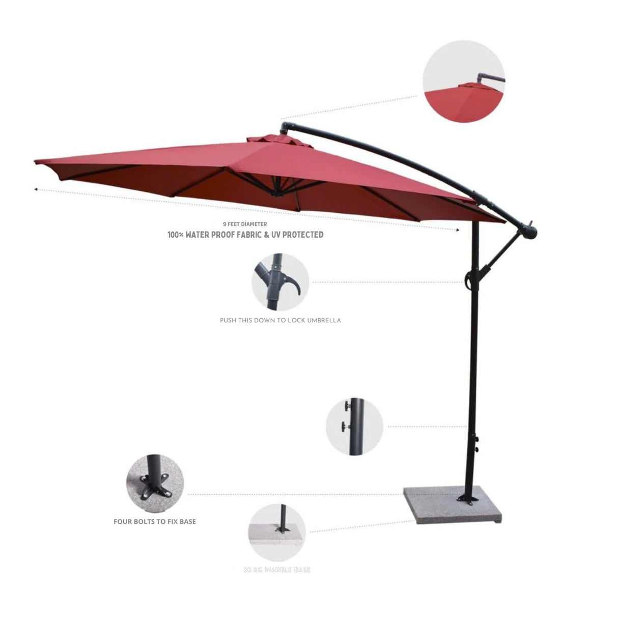 9 Ft Outdoor Offset Cantilever Patio Umbrella with Marble Base