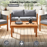 Outdoor Rope Sofa Set with Teak Wood Frame (Grey)