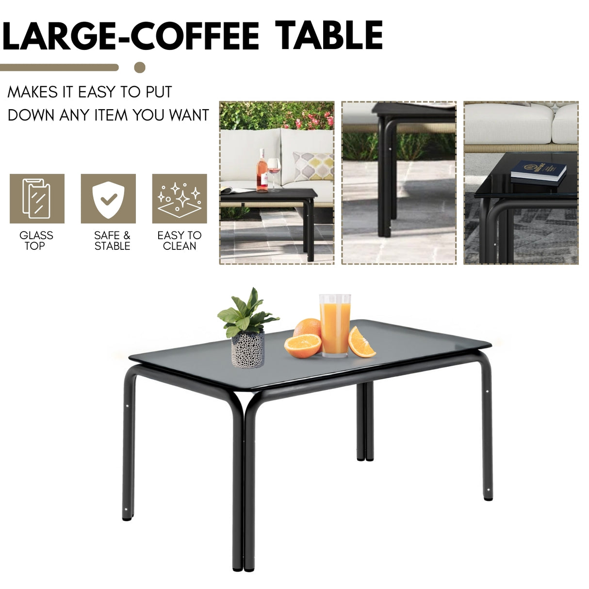 Outdoor Rope 5-Seater Sofa Set With Glass Top Table
